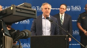 Oklahoma Senate Pro Tem Greg Treat speaks to reporters as Tulsa Mayor G.T. Bynum stands by on Wednesday, June 21, 2023, at Tulsa City Hall. Treat visited Tulsa that day as acting governor because Gov. Kevin Stitt and Lt. Gov. Matt Pinnell were out of state.
