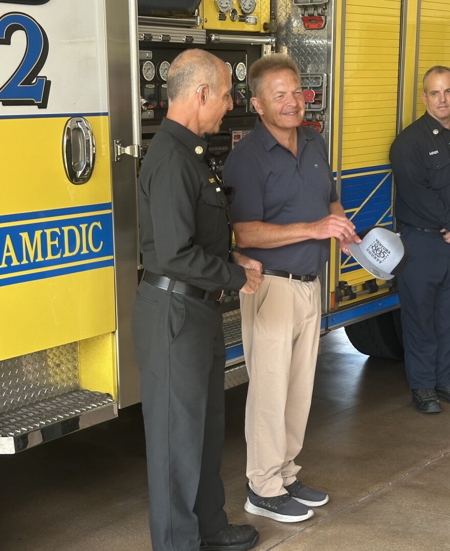 Heart attack survivor John Nash of Camarillo met some of the first responders who helped save his life.