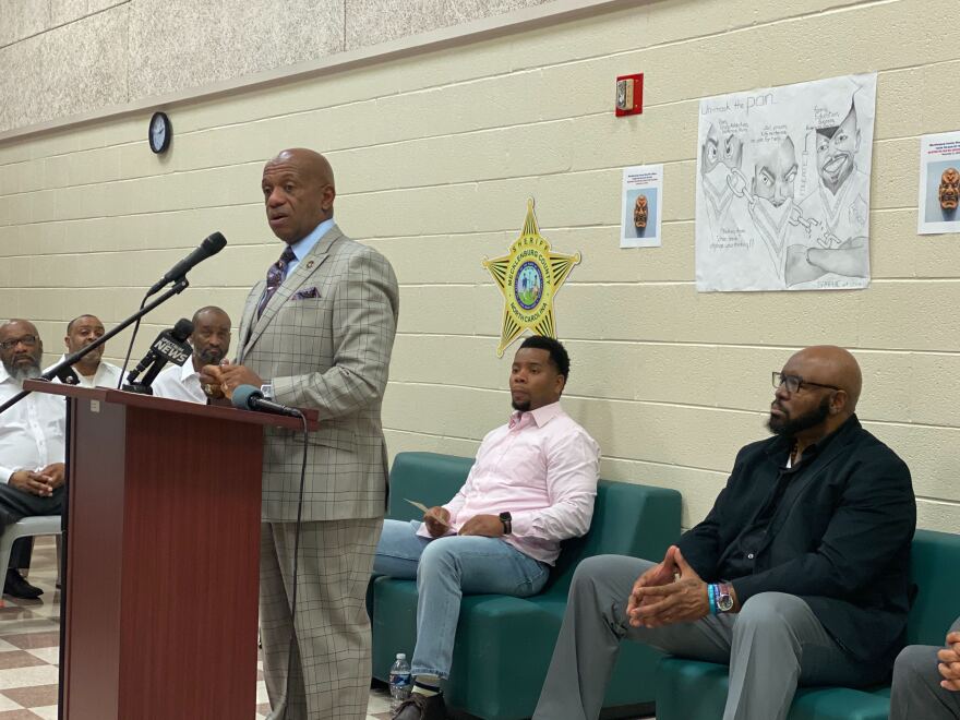 Sheriff Garry McFadden speaks to inmates at the Mecklenburg County Detention Center on November 21st