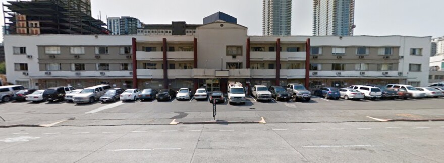 Amazon plans to put offices next year in this former Travelodge in downtown Seattle. Until then, it will act as a shelter operated by Mary's Place.