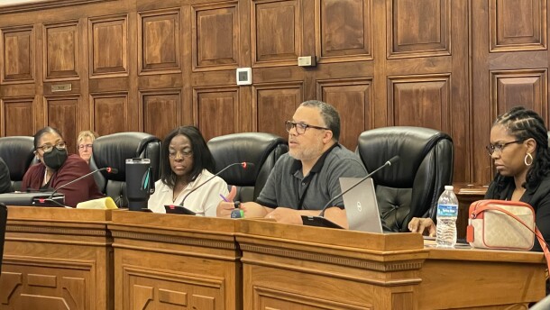 Akron's police auditor, Anthony Finnell, discusses use-of-force reviews at the Citizens' Police Oversight Board meeting on June 18, 2025.