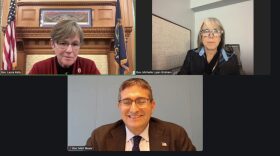 Kansas Gov. Laura Kelly (left), NM Gov. Michelle Lujan Grisham and Delaware Gov. Matt Meyer (below) held a press call on Sept. 24, 2025, urging Congressional Republicans to extend Affordable Care Act tax credits. (Screen grab)