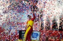 Joey Logano celebrates in Victory Lane after winning a NASCAR Cup Series auto race in North Wilkesboro, N.C., Sunday, July 19, 2026.