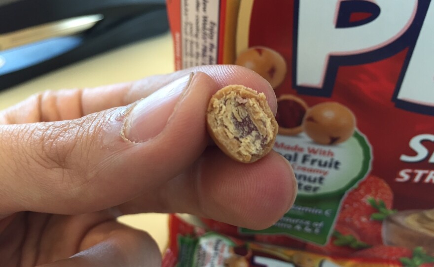 Actually, reading the ingredients, it's not a PB& J, it's an FC, WG, PASP, S, CS, MCS, CA, SC, SF, C6H8O6, P, AT, A, VAP, S, PK, PO, PF, NM, WP, PB, S, SL, CO, CW & CG.