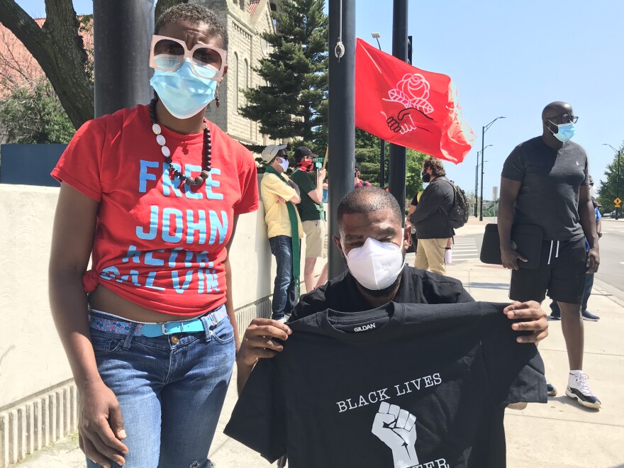 Khadijah Hardaway from More2 and Rev. Terry Bradshaw, the pastor of Empowerment Temple, were among the first to arrive at the protest in Kansas City, Kansas.