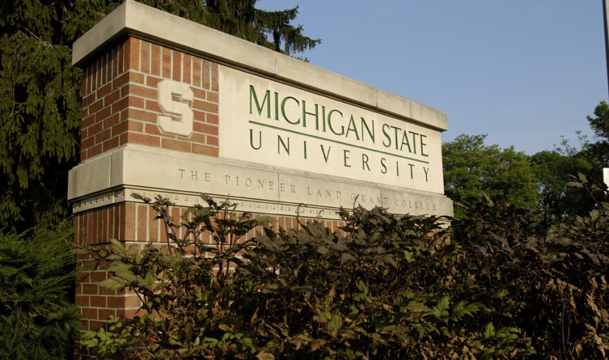  MSU stone sign at a campus entrance