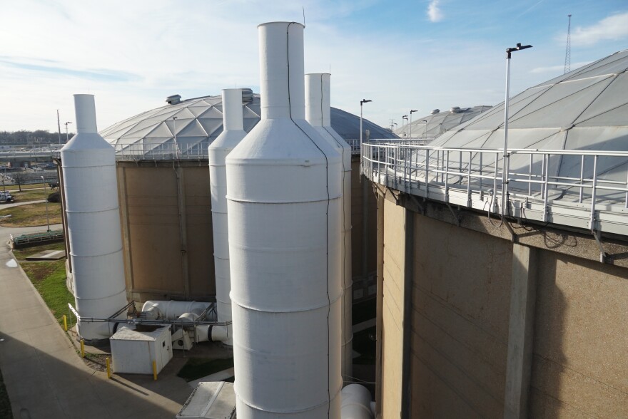 Multi-story trickling filters do their part in treating wastewater at the Bissell Point Wastewater Treatment Plant Tuesday, Dec. 19, 2023. Wastewater from the plant flows into the Mississippi after going through the treatment process at the plant, so PFAS monitoring is an important evolving issue for environmental engineers.