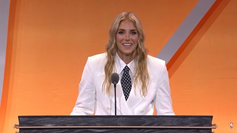Elena Delle Donne delivers speech at Naismith Basketball Hall of Fame Ceremony in Springfield, MA on August 15, 2026.