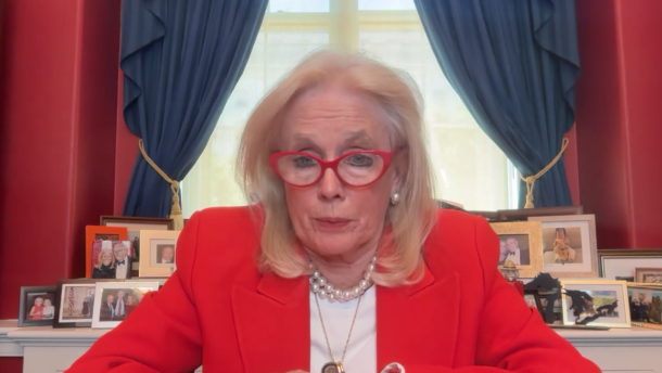 U.S. Rep. Debbie Dingell (D-Ann Arbor) speaks from her office via Zoom.
