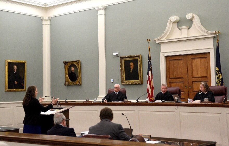 Audriana Mekula, an attorney with the New Hampshire Department of Justice, makes her case to the New Hampshire Supreme Court during oral arguments on Mar. 26, 2026