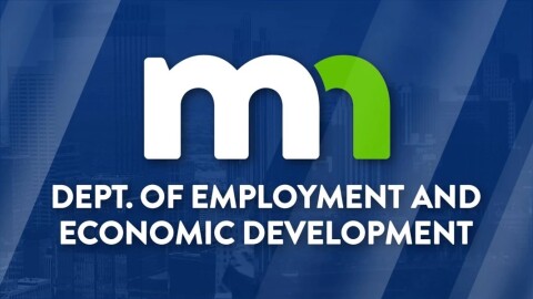 Blue background with green and white text; logo for MN Department of Economic and Employment Development