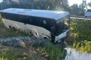 This photo, provided by the Virginia State Police, shows the scene of a fatal accident involving a passenger bus on Interstate 95 in near Quantico, Va., on Friday, May 29, 2026.