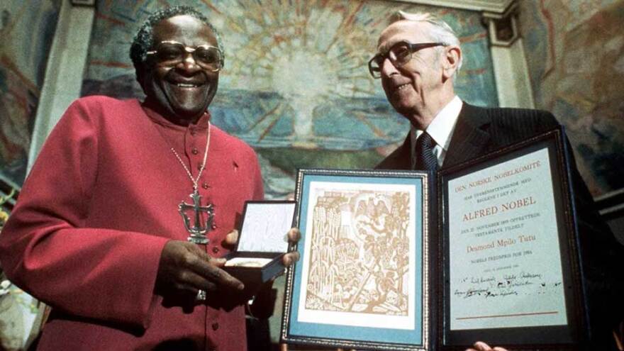 Archbishop Desmond Tutu receives Nobel Peace Prize