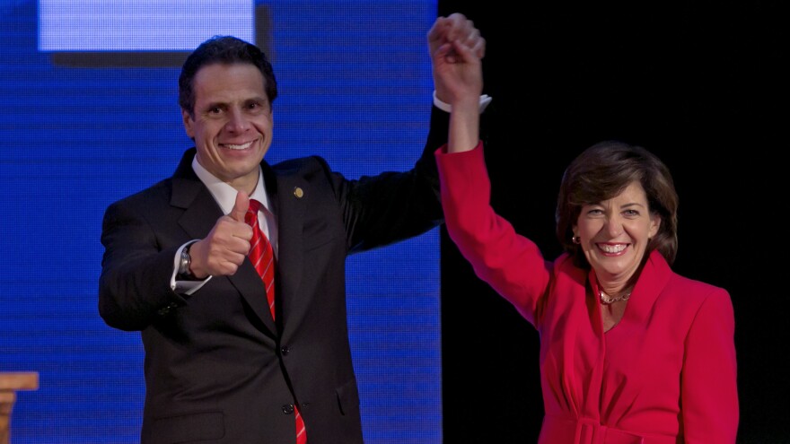 N.Y. Gov. Andrew Cuomo and Kathy Hochul at the state's Democratic convention in Melville, N.Y., on May 22, 2014.