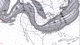 A weather map including the jet stream. 