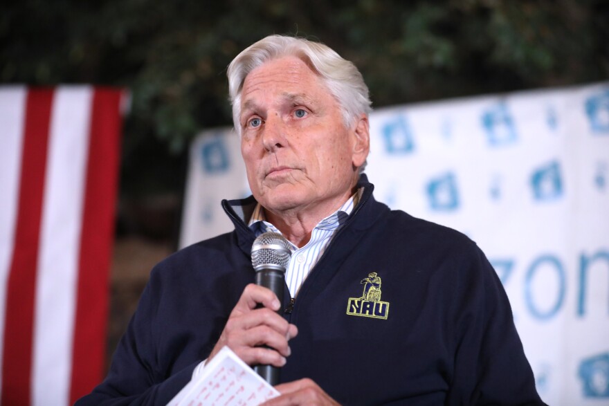 Arizona Board of Regents Member Fred DuVal speaking with attendees at an event hosted by Arizona Talks at Greenwood Brewing in Phoenix on Nov. 4, 2024.