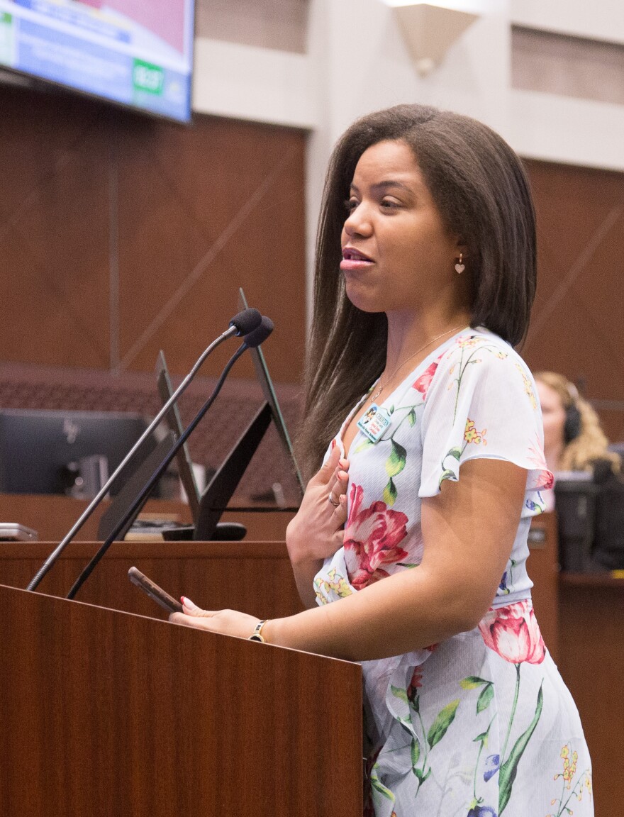 Christen Gandy, events coordinator for the Barberville Pioneer Settlement, told the County Council she brought “hard cold facts and a little bit of cuteness” to her argument in support of funding for arts and culture in Volusia County.