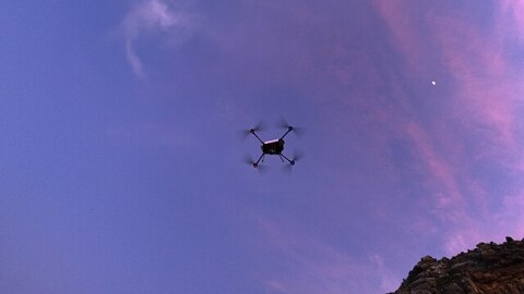 A drone is seen.