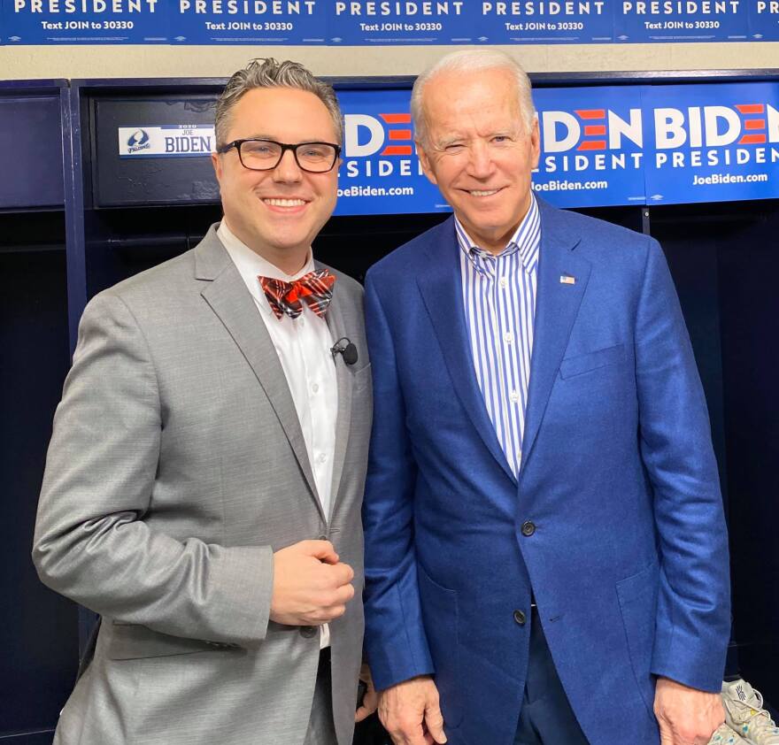 Spectrum news anchor Tim Boyum with President Joe Biden