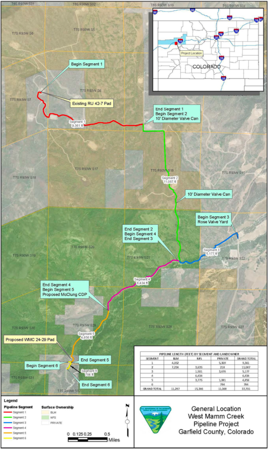 The West Mamm Creek Pipeline Project, south of Rifle, will include seven miles of pipe running through wildlife habitat. It connects existing oil and gas infrastructure in Garfield County.