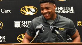 Ahmad Hardy speaks during a press conference in February at Memorial Stadium in Columbia. Mizzou Athletics announced Monday morning that Hardy had been shot early Sunday morning at a concert in Mississippi, underwent surgery later Sunday and was in stable condition.