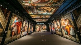 The exhibition features 34 full-sized reproductions of the Sistine Chapel's famed frescoes.