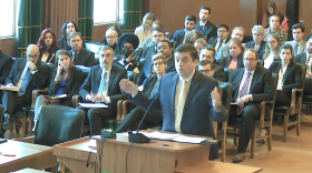 Matthew Tilley, who represents the legislative leaders fighting the release of Leandro money, argues before the North Carolina Supreme Court on Thursday.