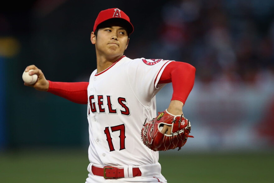 Shohei Ohtani of the Los Angeles Angels of Anaheim pitches during the first inning of a game against the Boston Red Sox at Angel Stadium on April 17, 2018 in Anaheim, Calif. (Sean M. Haffey/Getty Images)