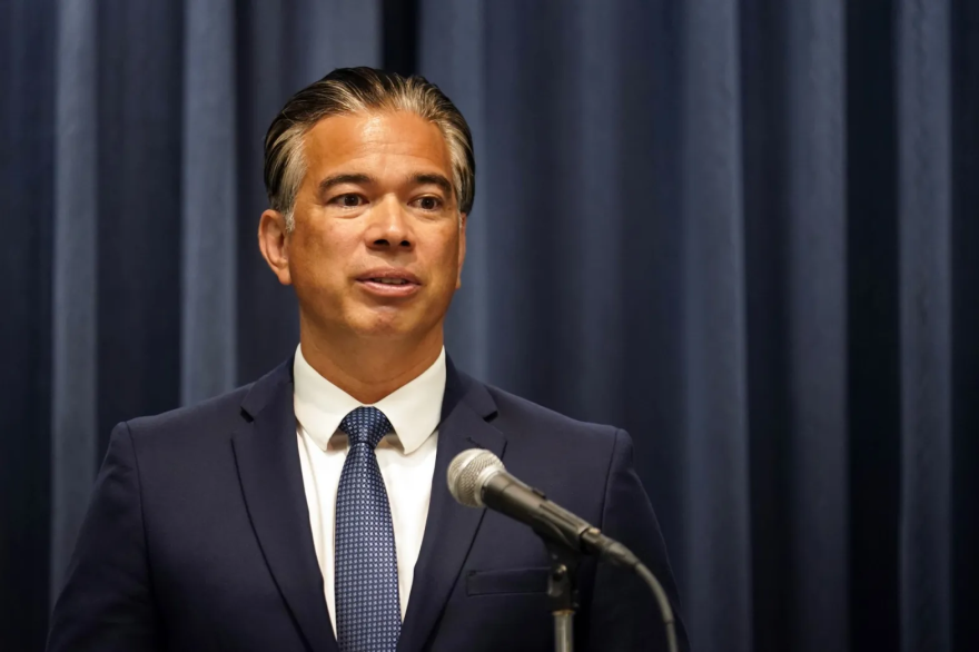 California Attorney General Rob Bonta fields questions during a press conference on Aug. 28, 2023, in Los Angeles.