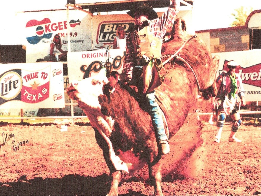 Ryan Bingham rides a bull at a Texas rodeo in 1999.