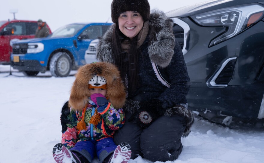 Mushing fans line up on the frozen Kuskokwim river for the start of the 2024 Bogus Creek 150 on February 10, 2024 in Bethel, Alaska.