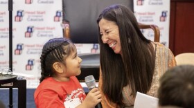 U.S. Rep. Teresa Leger Fernández, visits with students at a New Mexico school.
