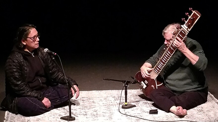 Poet Li-Young Lee and Sitar player David Whetstone at a rehearsal before the debut of Speaking with the Universe.