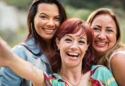 Group of women friends taking selfie outdoors