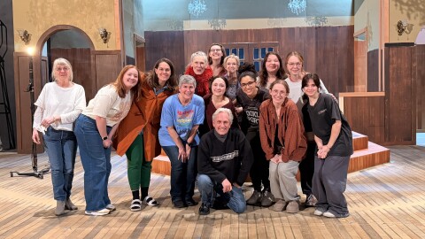 Dean John O'Connell with the cast of his final play, The Taming of the Shrew: The March for the Vote
