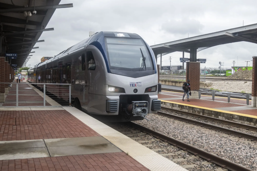 The TEXRail train pulls into the Fort Worth Central Station on June 12, 2025.