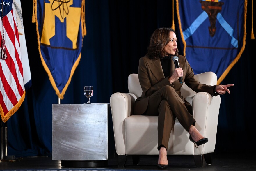 Vice President Kamala Harris speaks to the audience during a discussion on reproductive rights with U.S. Rep. Jahana Hayes and CEO of Planned Parenthood Alexis McGill Johnson. Harris said the recent attempts across the U.S. to restrict access to abortion and birth control make people feel like they do not have power. “Let’s not overlook that there’s so much about what’s happening now that’s profoundly steeped in judgement about women’s sexuality,” she said.