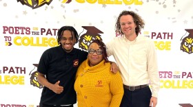 From left: Noah, a Paul Laurence Dunbar High School senior, his career coach Amelia Horton-Davis, and Brady Wheeler, senior program manager of the Baltimore Career Coach Initiative. Photo: provided by MOED