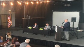 David Wilson Brown (left) and Patrick McHenry (middle) hold their lone debate Tuesday Oct. 23rd at Highland Brewing in Asheville