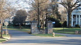 One of many winding, tree lined avenues in Charlotte's Myers Park neighborhood.