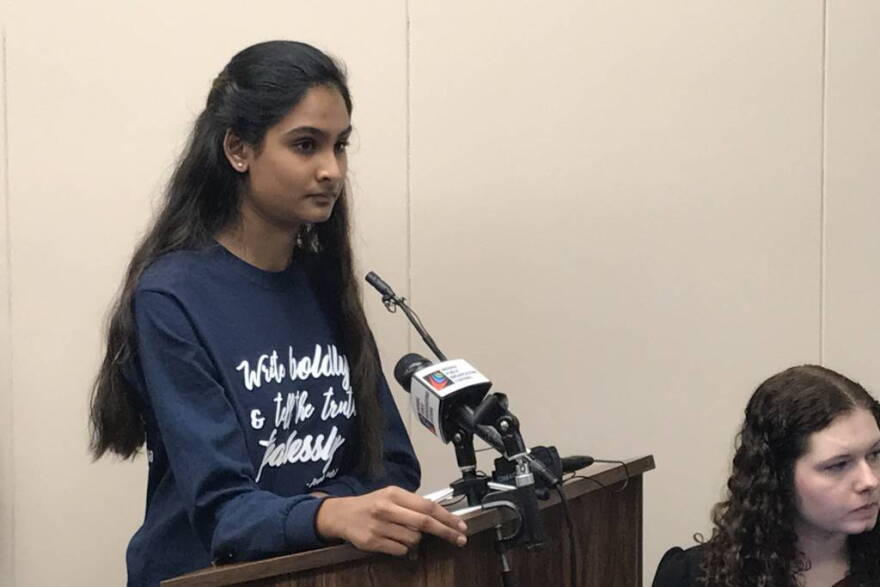 Plainfield High School student journalist Anu Nattam testifies about the censorship imposed by school officials on her publication.