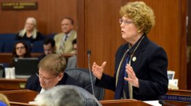 Anchorage Republican Rep. Gabrielle LeDoux speaks on the Alaska House floor. (Photo by Skip Gray/Gavel Alaska)