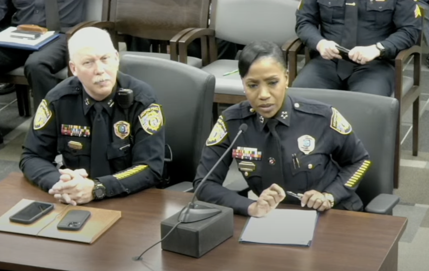 Assistant Chief Don Crowe and Memphis Police Chief C.J. Davis address the Memphis City Council on Tuesday.