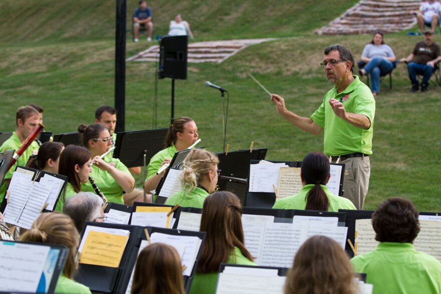 Bandmaster Chris Hill conducts the Sioux Falls Municipal Band.