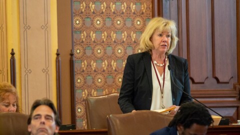 Sen. Julie Morrison, D-Lake Forest, presents a bill in the Illinois Senate on May 21, 2025.