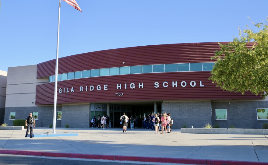 Students all flowed into Gila Ridge High School's front walkway.