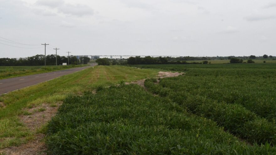 Agricultural land to the west of the Kanza Fire Commerce Park on 77th Street southwest of Topeka is the proposed location of a 10-building distribution center to be built by Compass Datacenters. To the east are the Walmart Distribution Center and the Mars manufacturing plant.