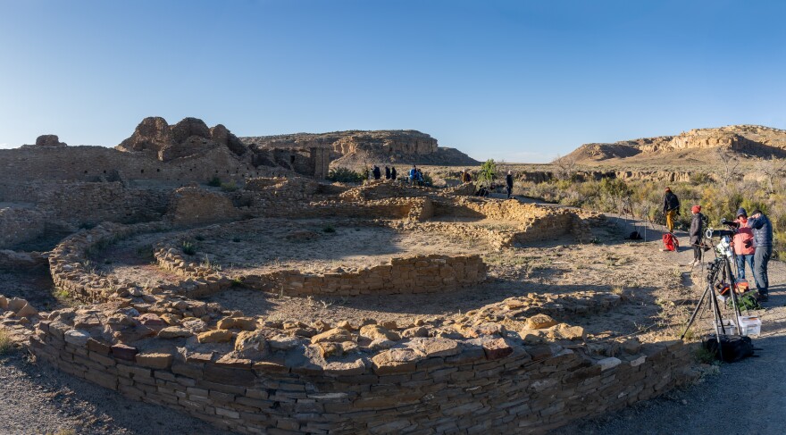 Photographers prepare for the eclipse in Chaco Culture National Historical Park in New Mexico. Chaco Canyon was an ancestral Pueblan culture center.