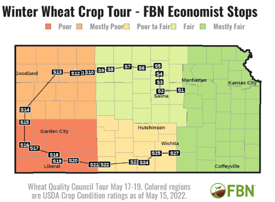 A map of the Kansas wheat tour