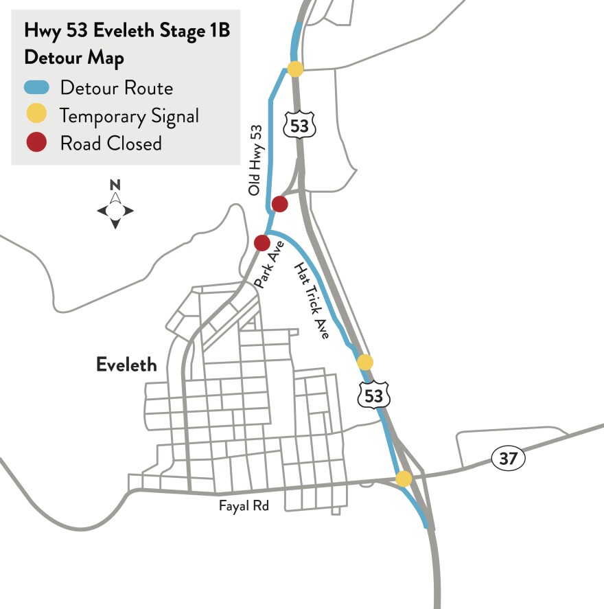 MnDOT will begin construction on Highway 53 in Eveleth starting April 17, 2025.